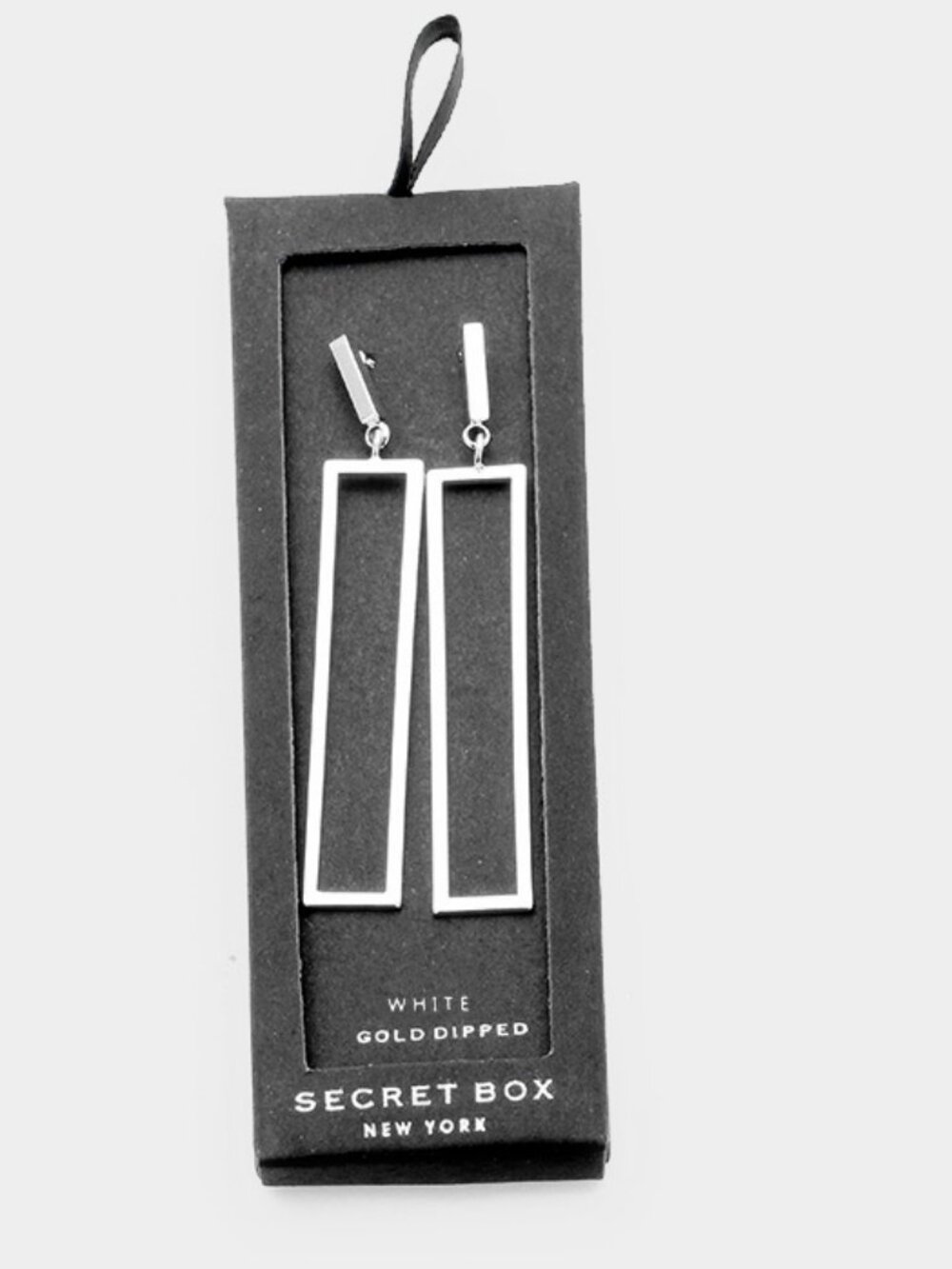 Modern Rectangle Drop Earrings - White Gold Dipped Geometric Dangles
